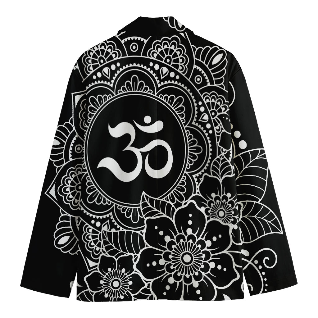 Black And White Om Print Men's Cotton Blazer