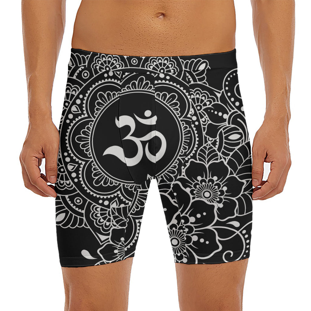 Black And White Om Print Men's Long Boxer Briefs