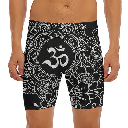 Black And White Om Print Men's Long Boxer Briefs