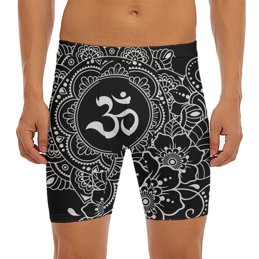Black And White Om Print Men's Long Boxer Briefs