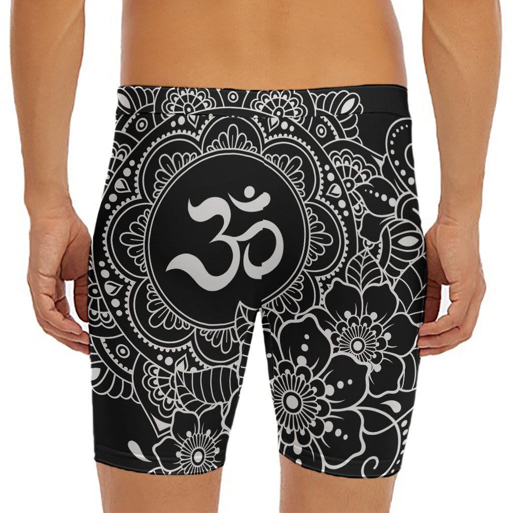 Black And White Om Print Men's Long Boxer Briefs