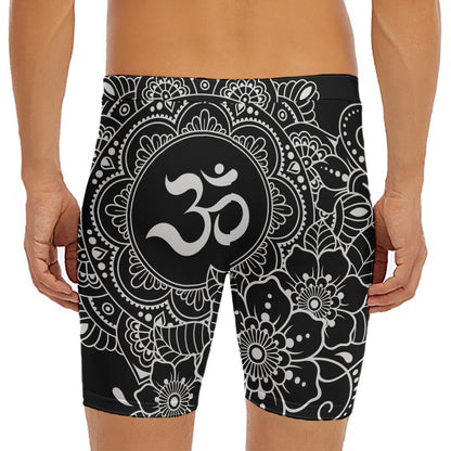 Black And White Om Print Men's Long Boxer Briefs