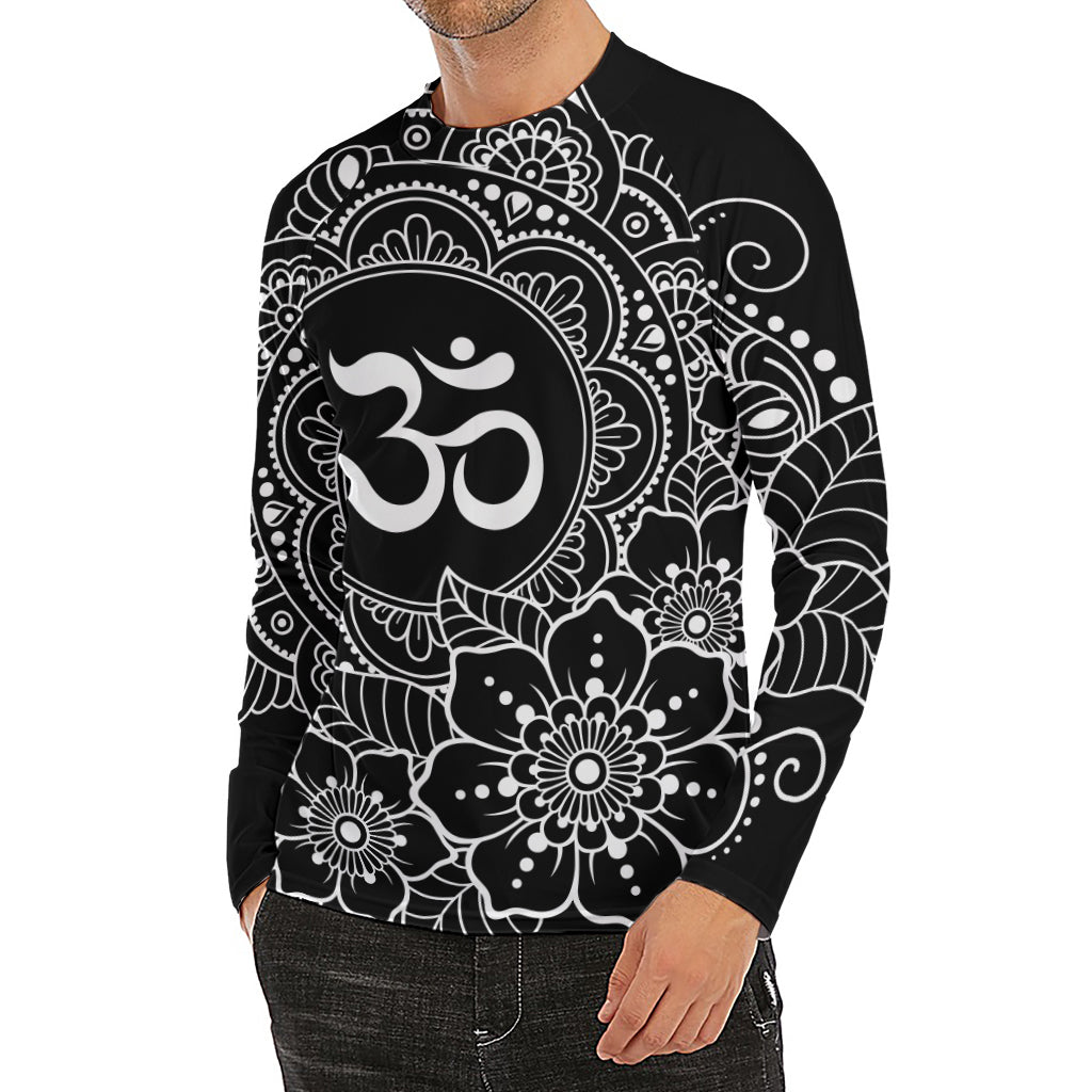 Black And White Om Print Men's Long Sleeve Rash Guard