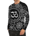 Black And White Om Print Men's Long Sleeve Rash Guard