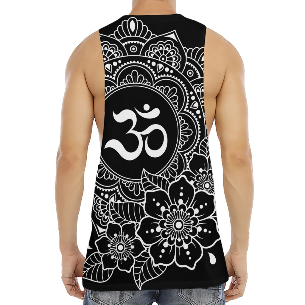 Black And White Om Print Men's Muscle Tank Top