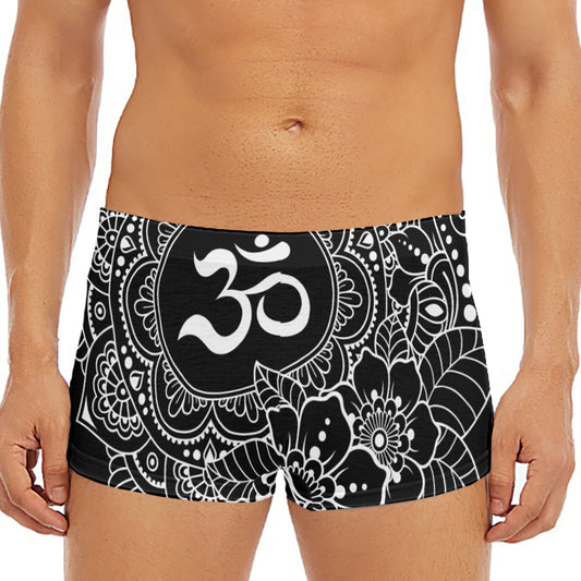 Black And White Om Print Men's Short Boxer Briefs