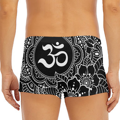 Black And White Om Print Men's Short Boxer Briefs