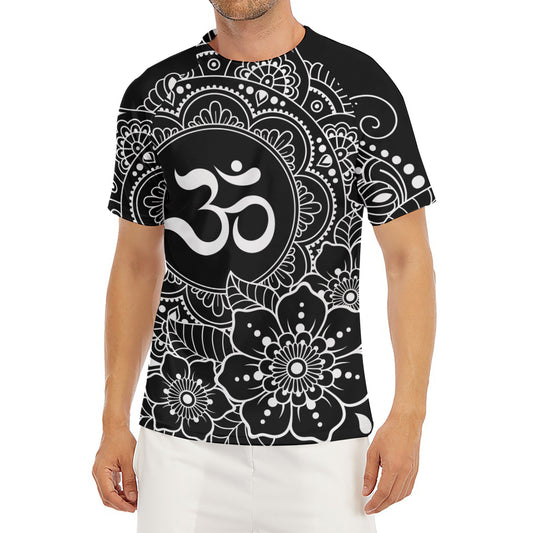 Black And White Om Print Men's Short Sleeve Rash Guard