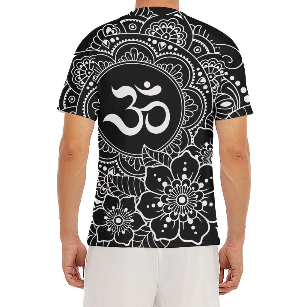 Black And White Om Print Men's Short Sleeve Rash Guard