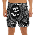 Black And White Om Print Men's Split Running Shorts