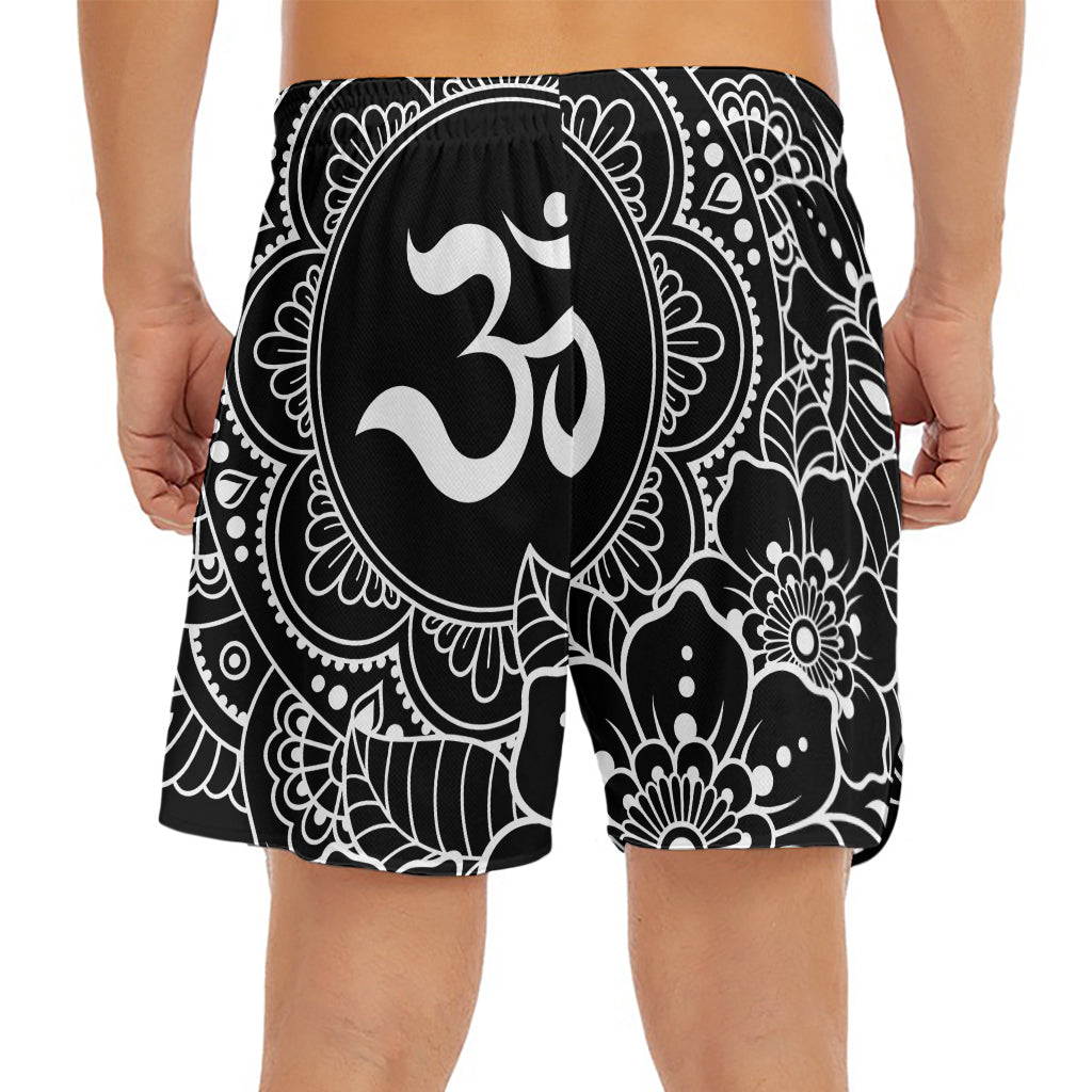 Black And White Om Print Men's Split Running Shorts