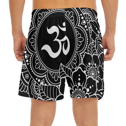 Black And White Om Print Men's Split Running Shorts