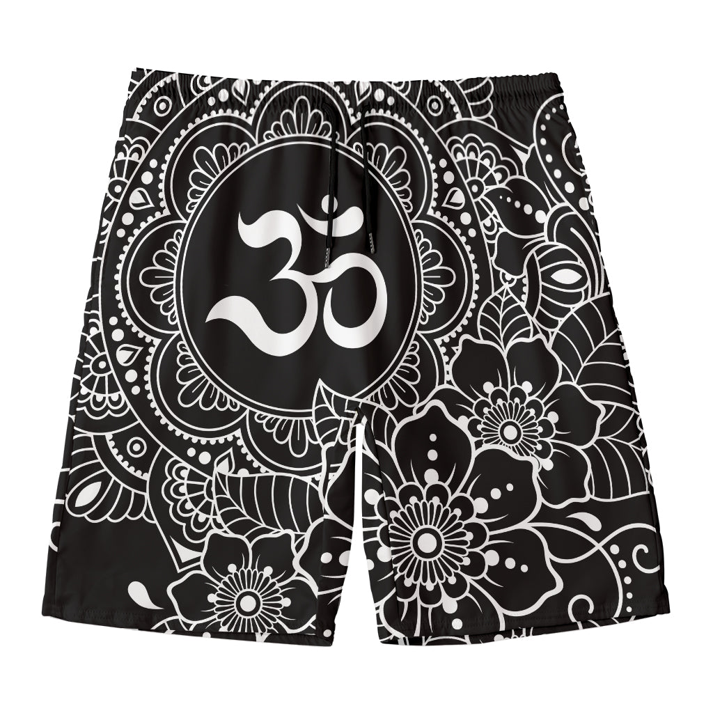 Black And White Om Print Men's Swim Trunks