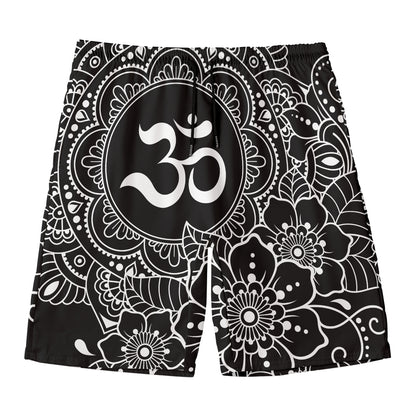 Black And White Om Print Men's Swim Trunks