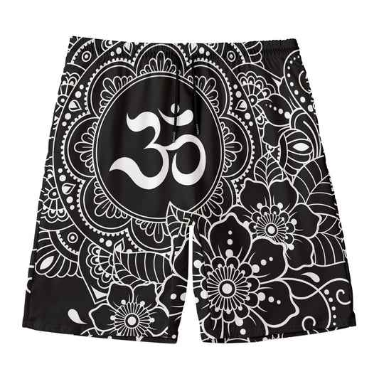 Black And White Om Print Men's Swim Trunks