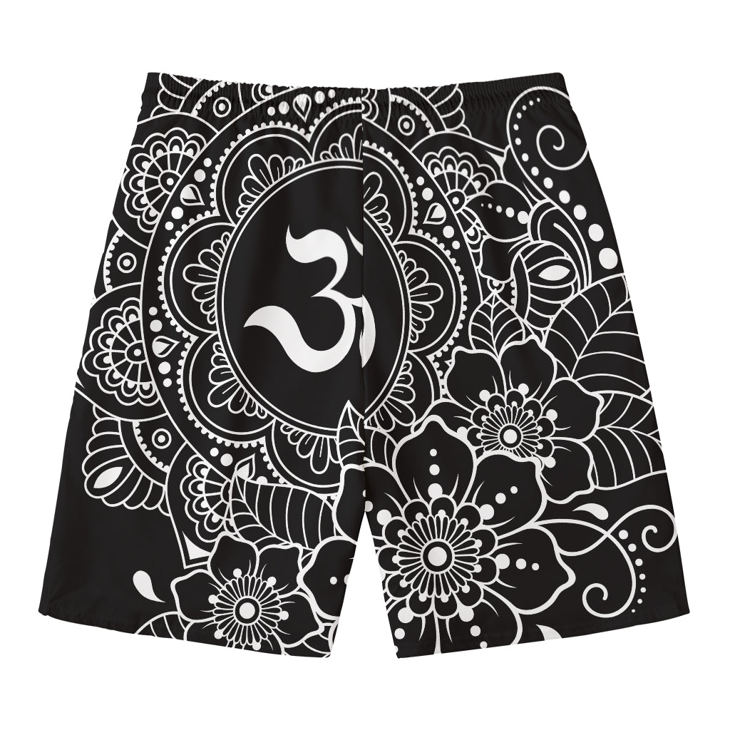 Black And White Om Print Men's Swim Trunks