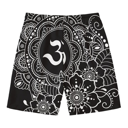 Black And White Om Print Men's Swim Trunks