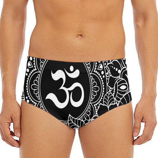 Black And White Om Print Men's Triangle Swim Briefs