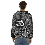 Black And White Om Print Men's Velvet Pullover Hoodie