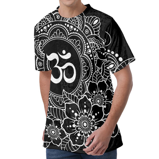Black And White Om Print Men's Velvet T-Shirt