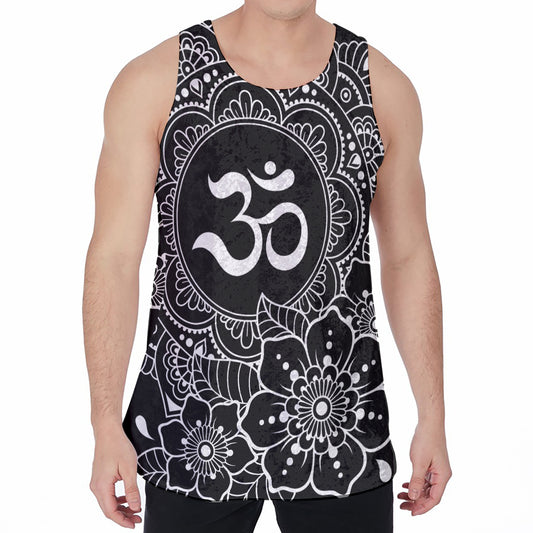 Black And White Om Print Men's Velvet Tank Top