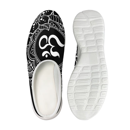 Black And White Om Print Mesh Casual Shoes