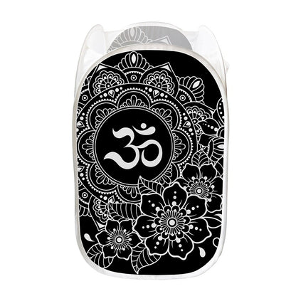 Black And White Om Print Mesh Laundry Hamper