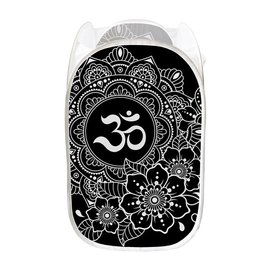 Black And White Om Print Mesh Laundry Hamper