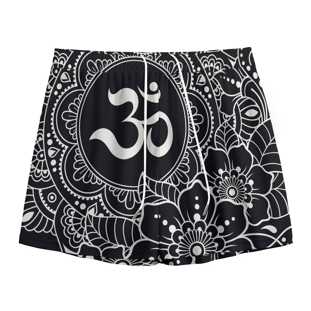 Black And White Om Print Mesh Shorts