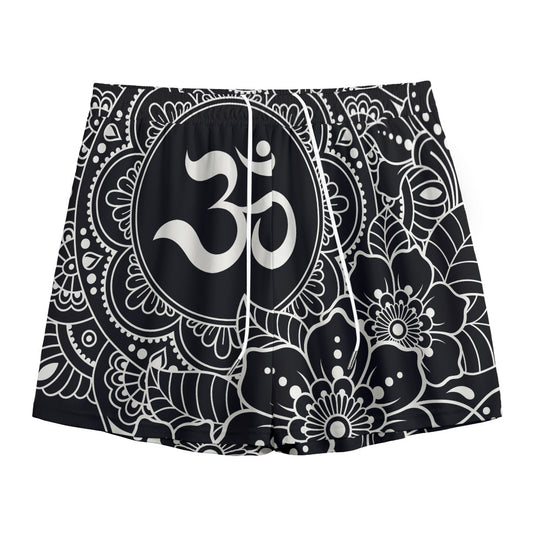 Black And White Om Print Mesh Shorts