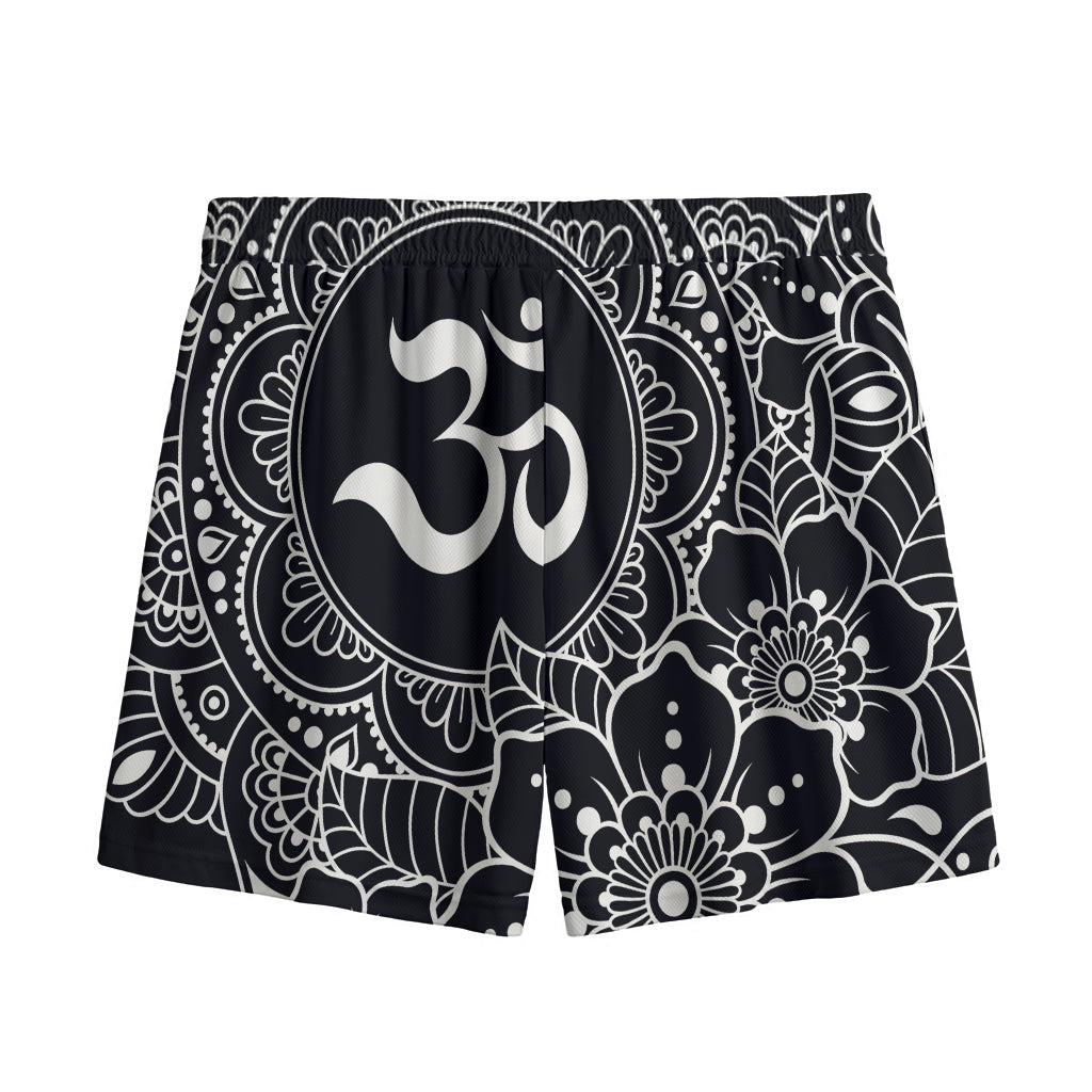 Black And White Om Print Mesh Shorts