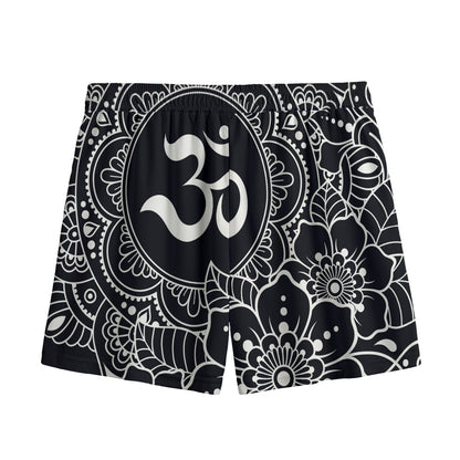 Black And White Om Print Mesh Shorts