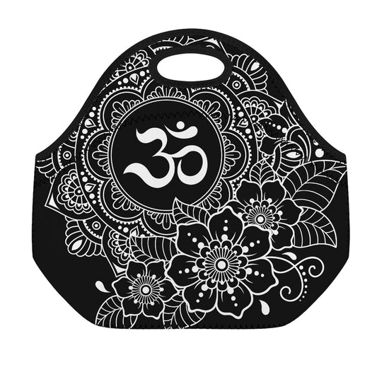 Black And White Om Print Neoprene Lunch Bag