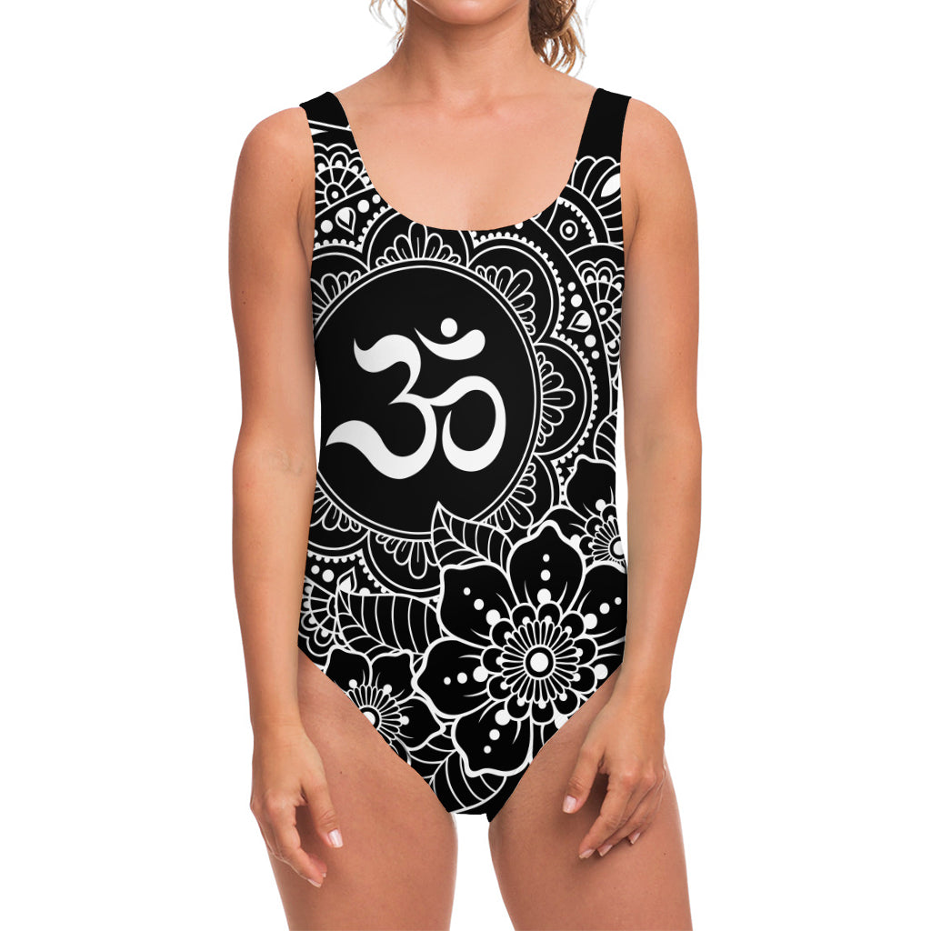 Black And White Om Print One Piece Swimsuit