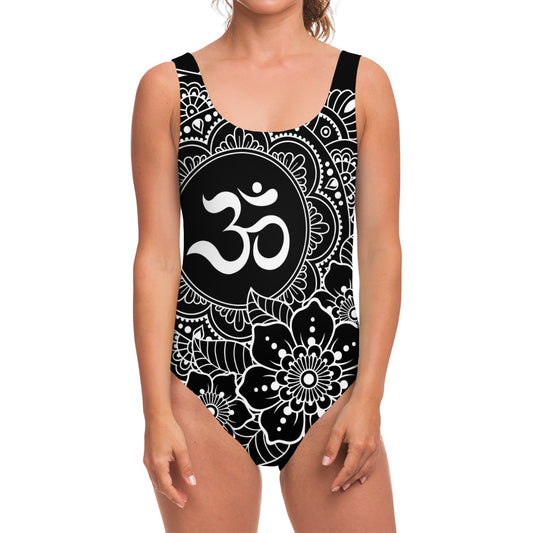 Black And White Om Print One Piece Swimsuit