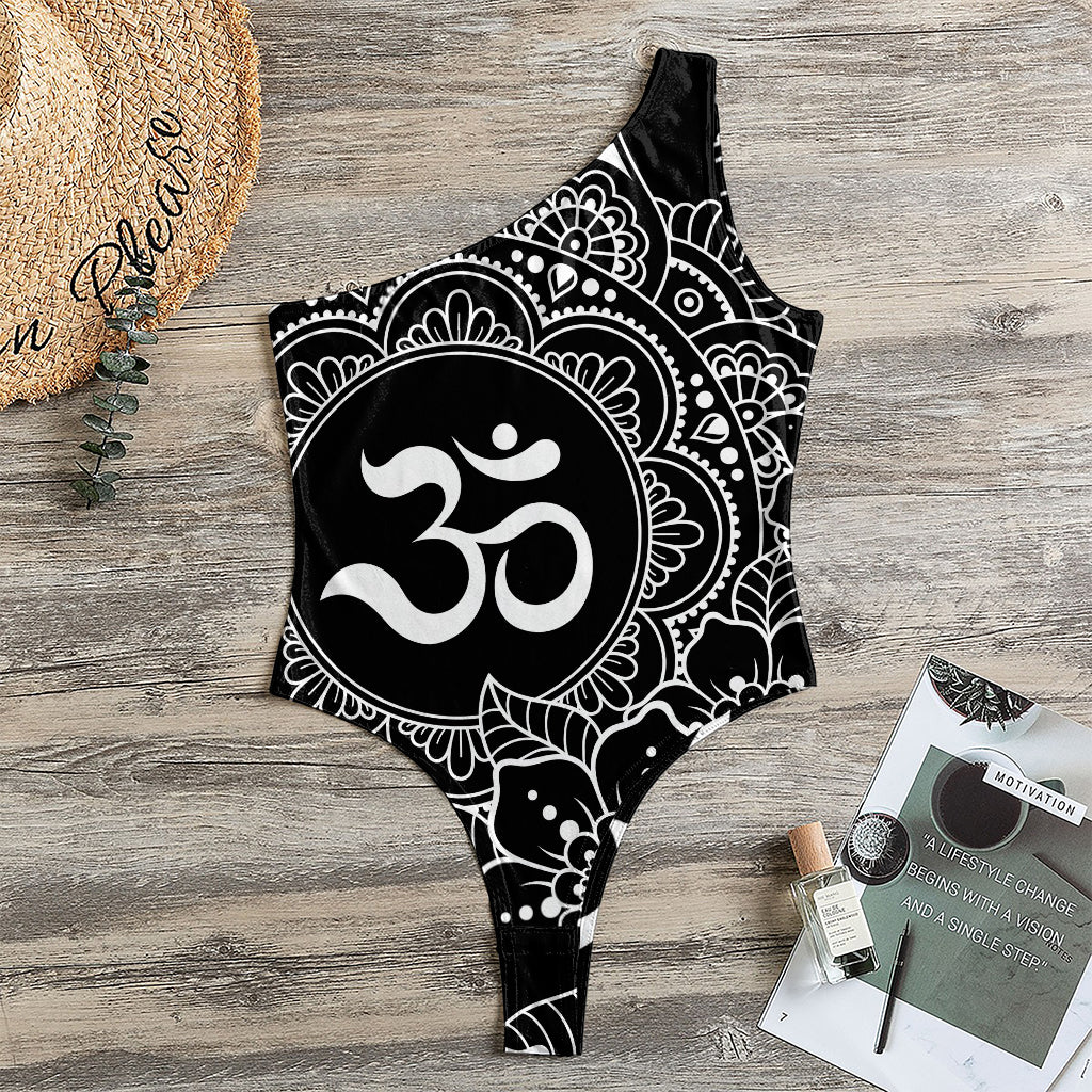Black And White Om Print One Shoulder Bodysuit