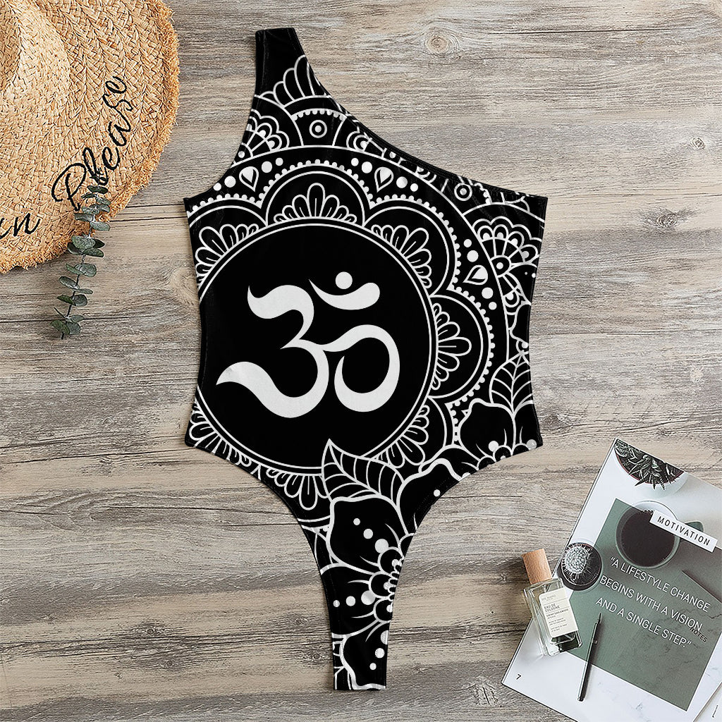 Black And White Om Print One Shoulder Bodysuit