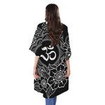 Black And White Om Print Open Front Beach Cover Up