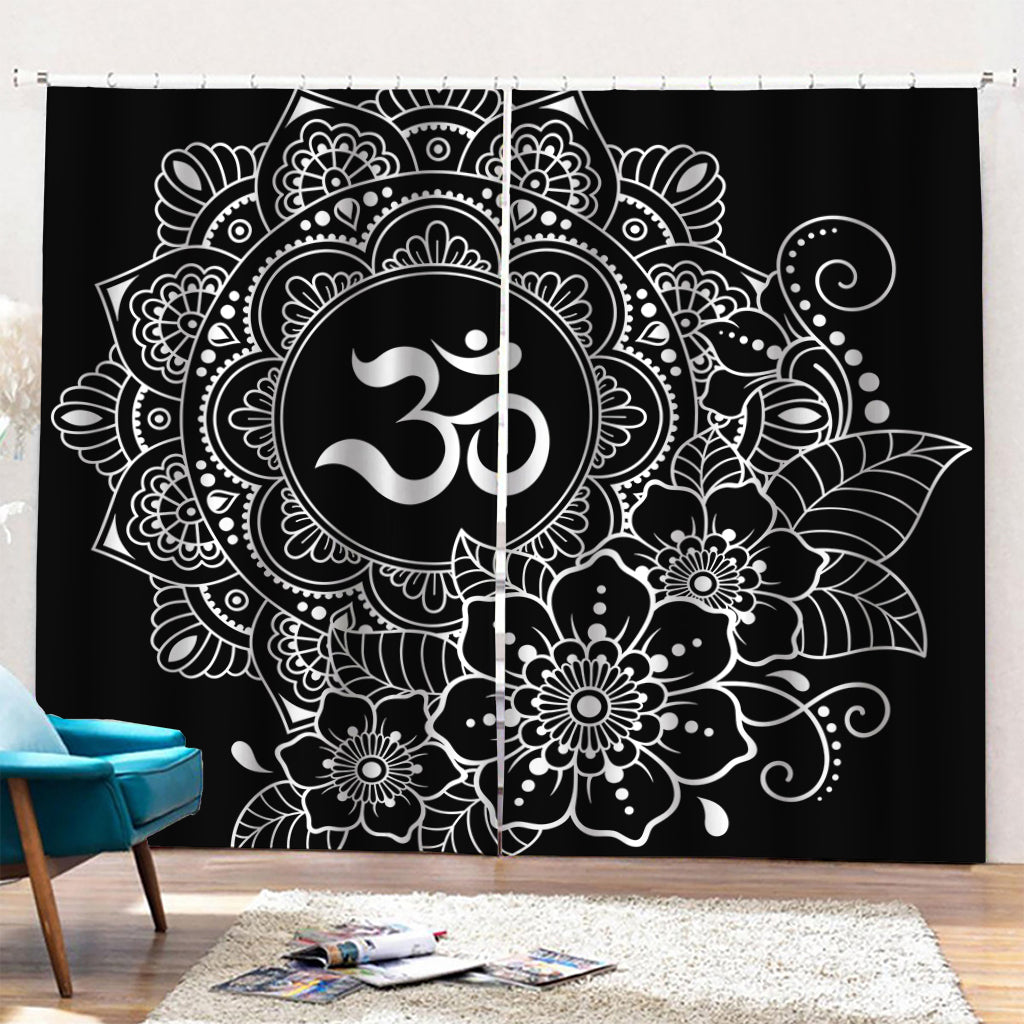 Black And White Om Print Pencil Pleat Curtains