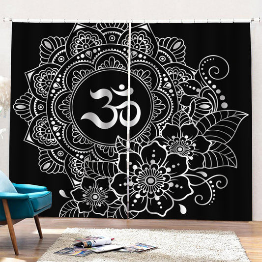 Black And White Om Print Pencil Pleat Curtains