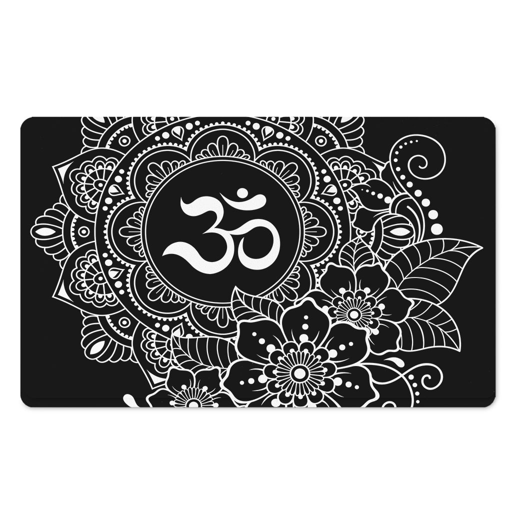 Black And White Om Print Polyester Doormat