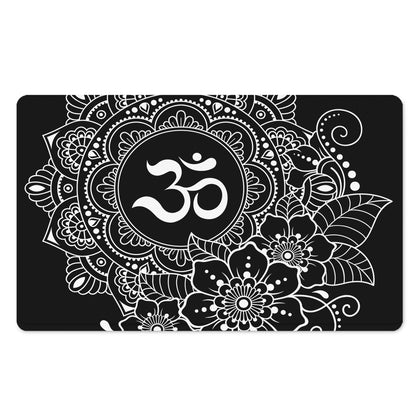 Black And White Om Print Polyester Doormat