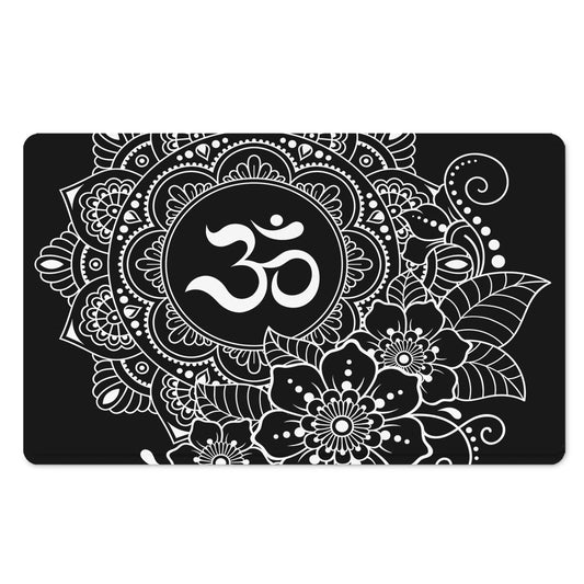 Black And White Om Print Polyester Doormat