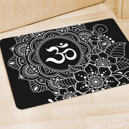 Black And White Om Print Polyester Doormat