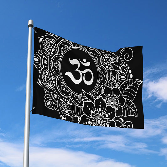 Black And White Om Print Polyester Flag