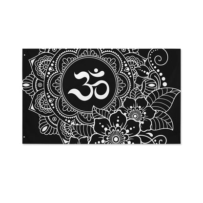 Black And White Om Print Polyester Flag