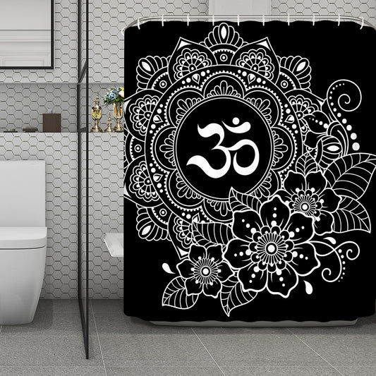 Black And White Om Print Polyester Shower Curtain