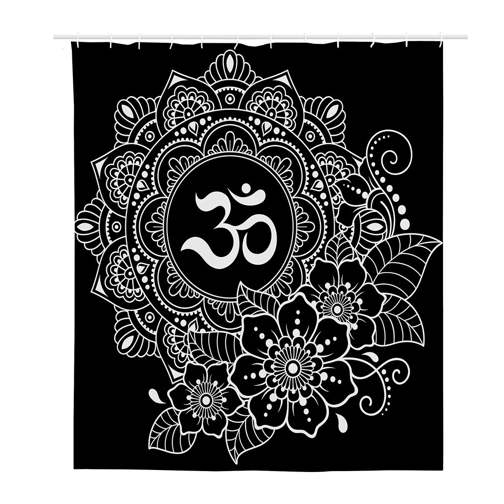 Black And White Om Print Polyester Shower Curtain