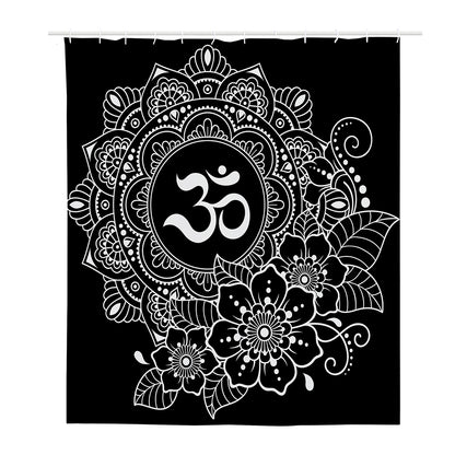 Black And White Om Print Polyester Shower Curtain