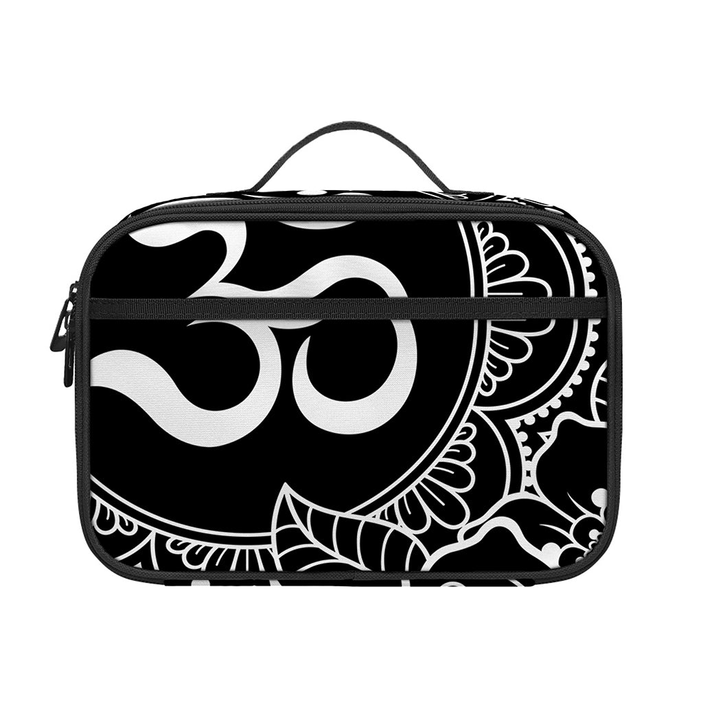 Black And White Om Print Portable Lunch Bag